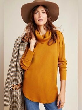 Maeve Anthropologie waffle knit thermal turtleneck sweater size XL
